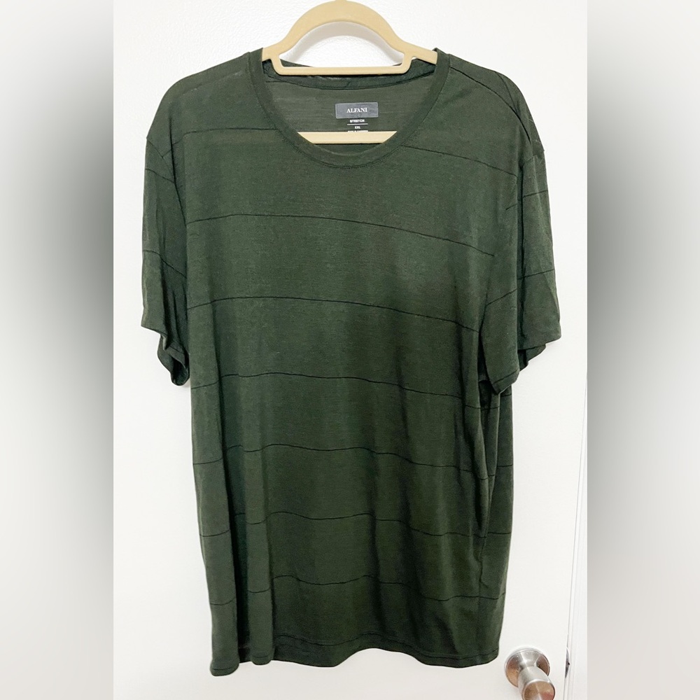 Alfani Green & Navy Blue Striped Short Sleeve T-Shirt